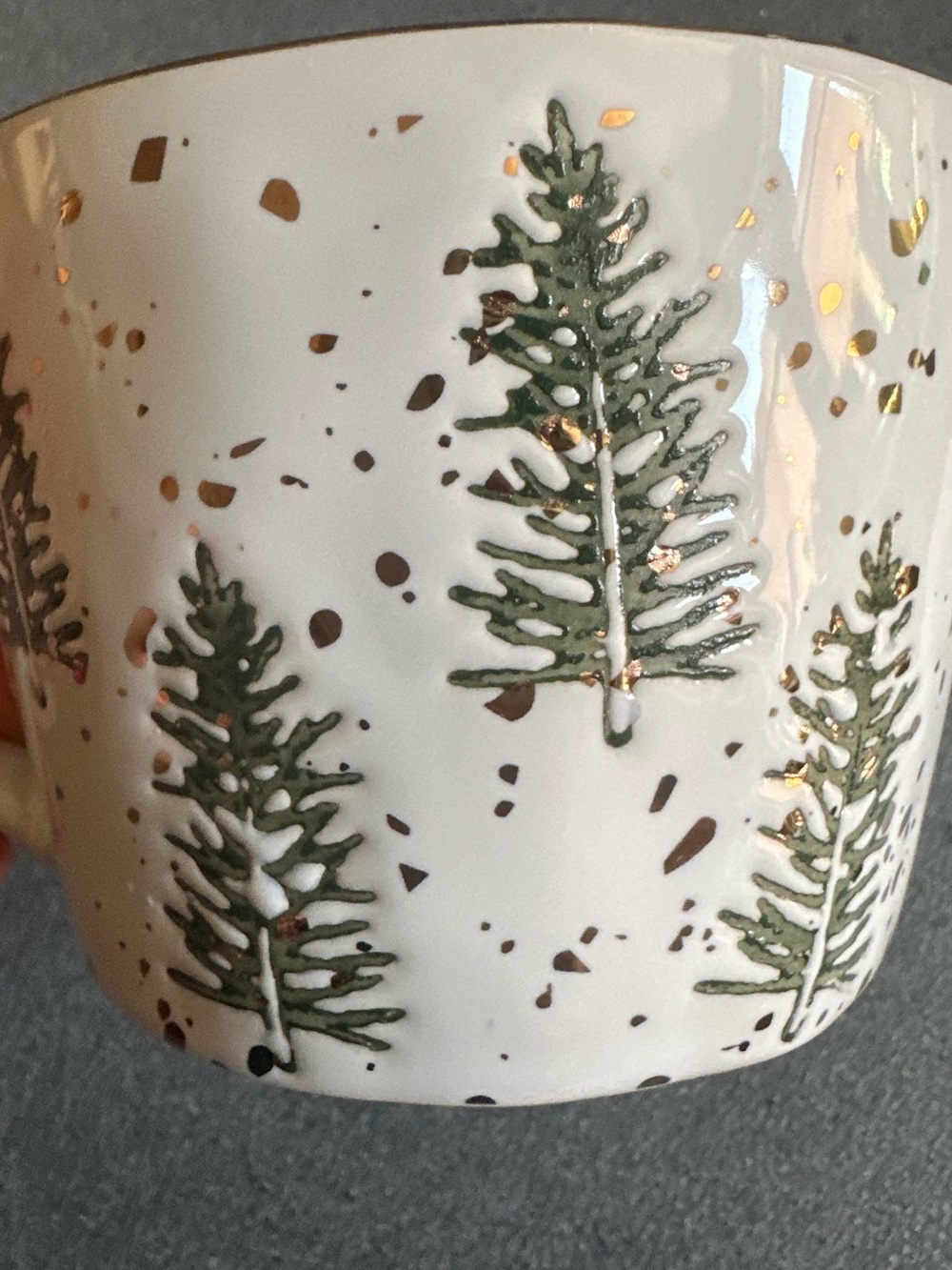 White Ceramic Planter with Green Pine Tree Design and Gold Accents. Set of 6.